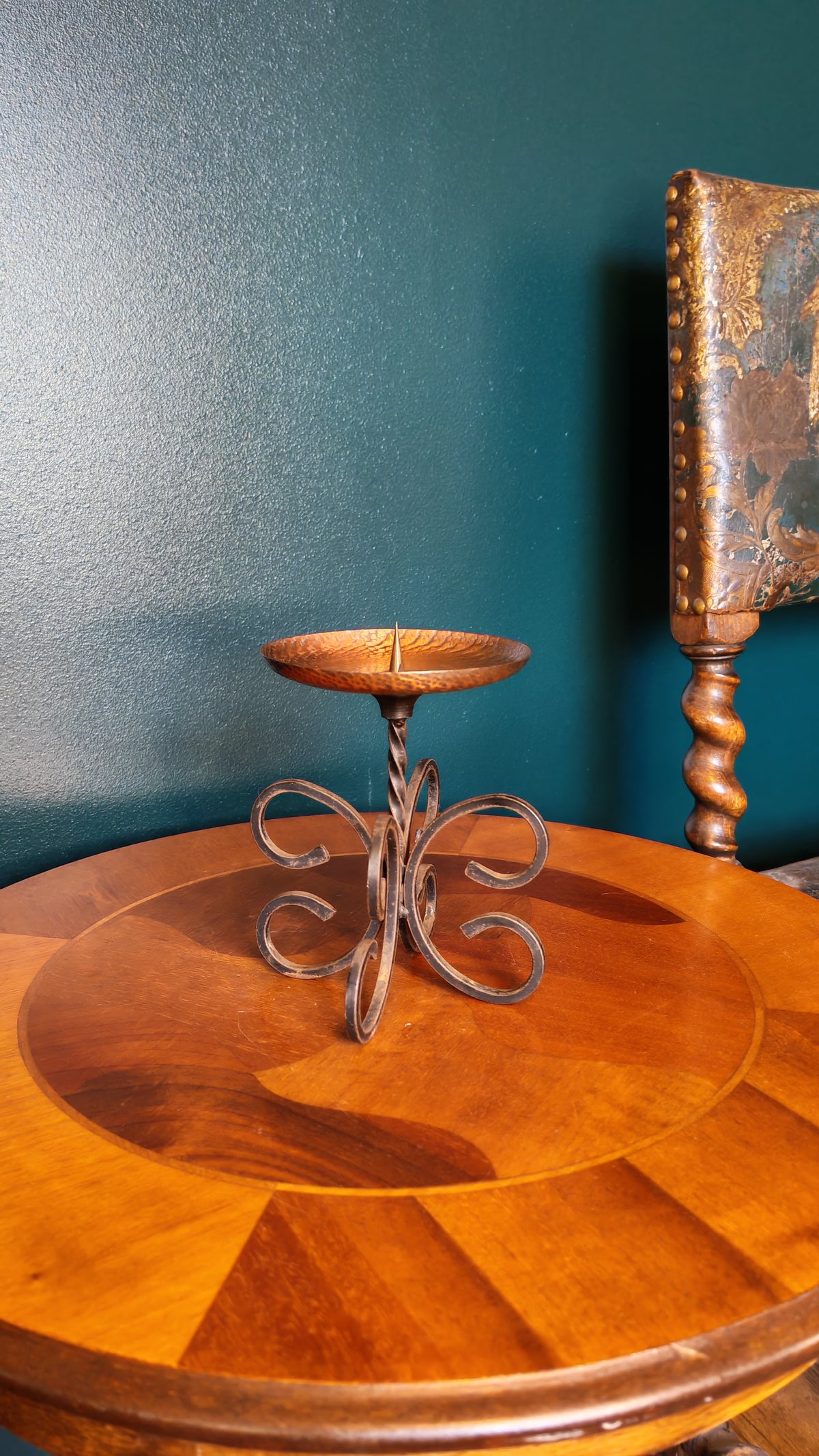 Candlestick (copper bowl, iron base)