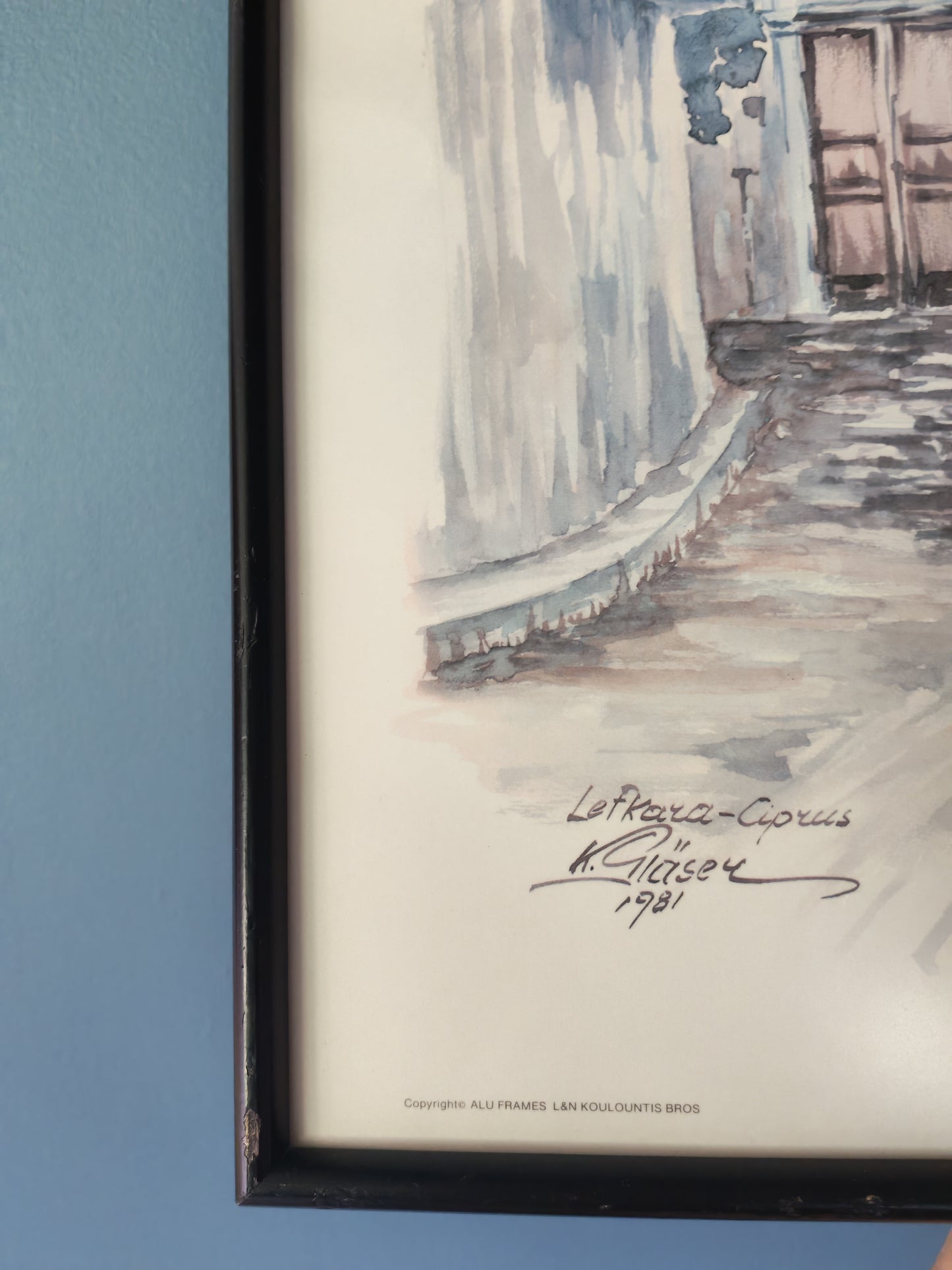 Lefkara, Cyprus (1981) – framed Cypriot art print, signed K. Gläser (interpretation)
