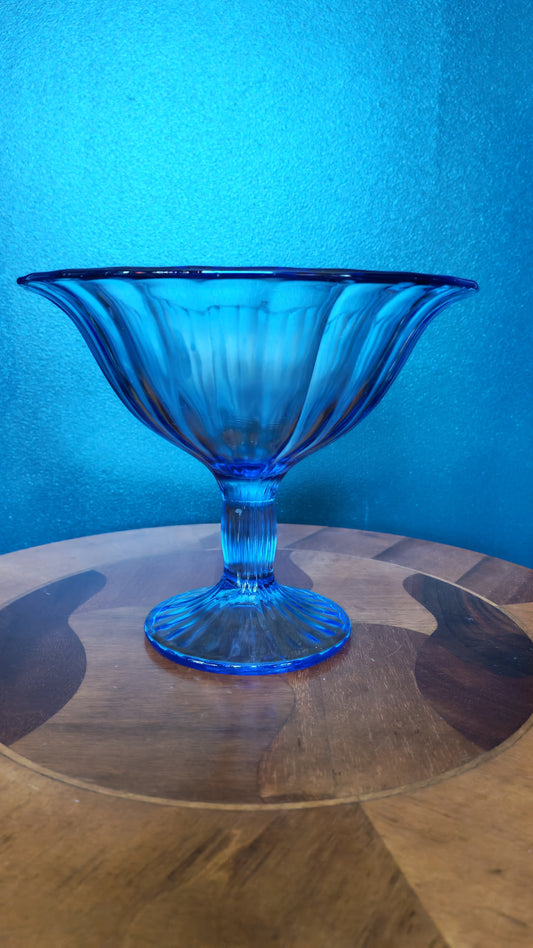 Blue stemmed glass bowl