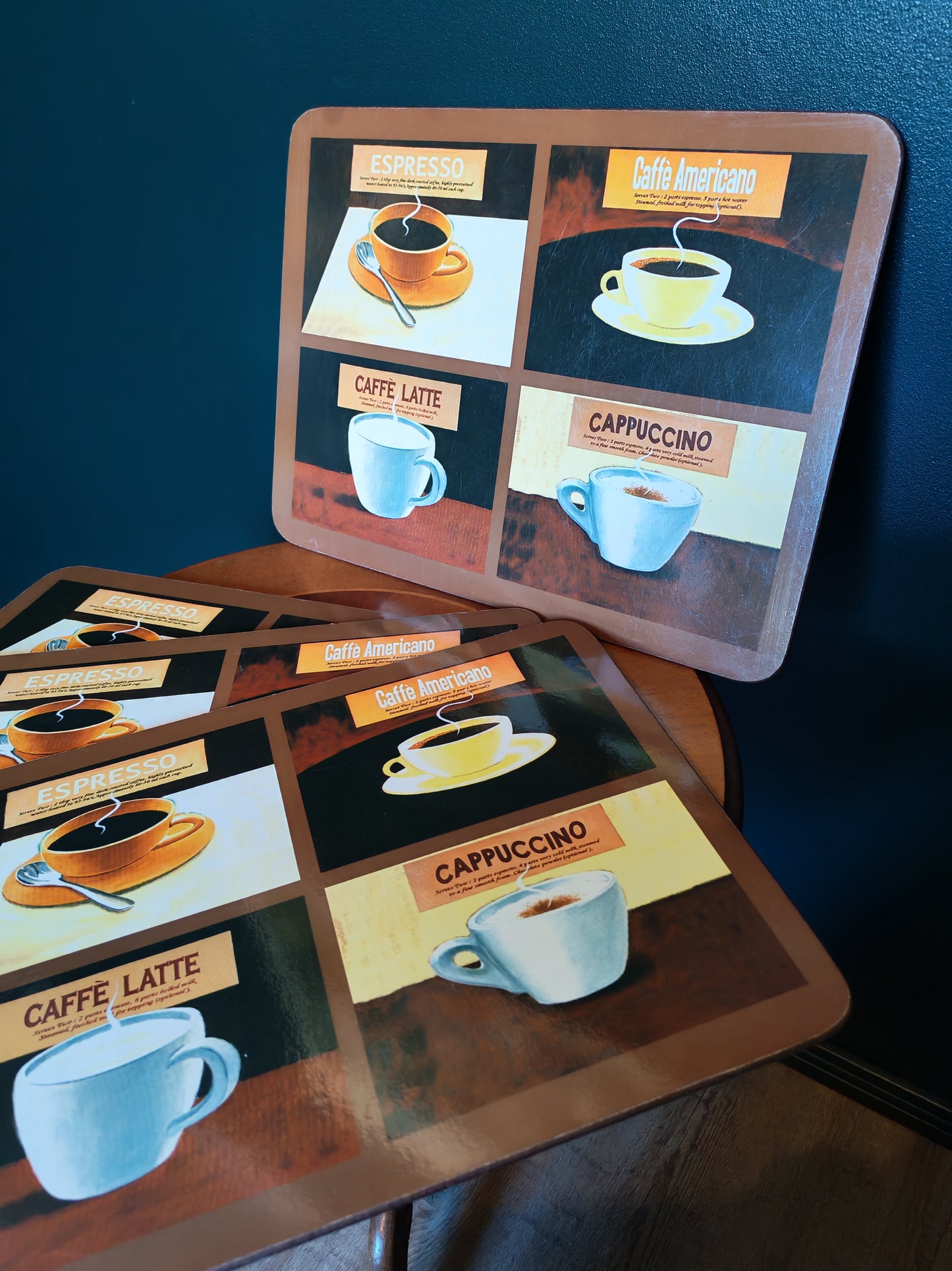Coffee-themed cork-backed placemats, 4 pcs