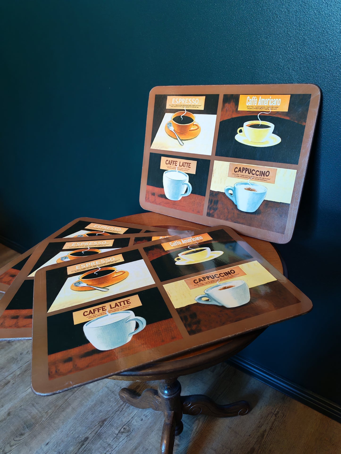Coffee-themed cork-backed placemats, 4 pcs