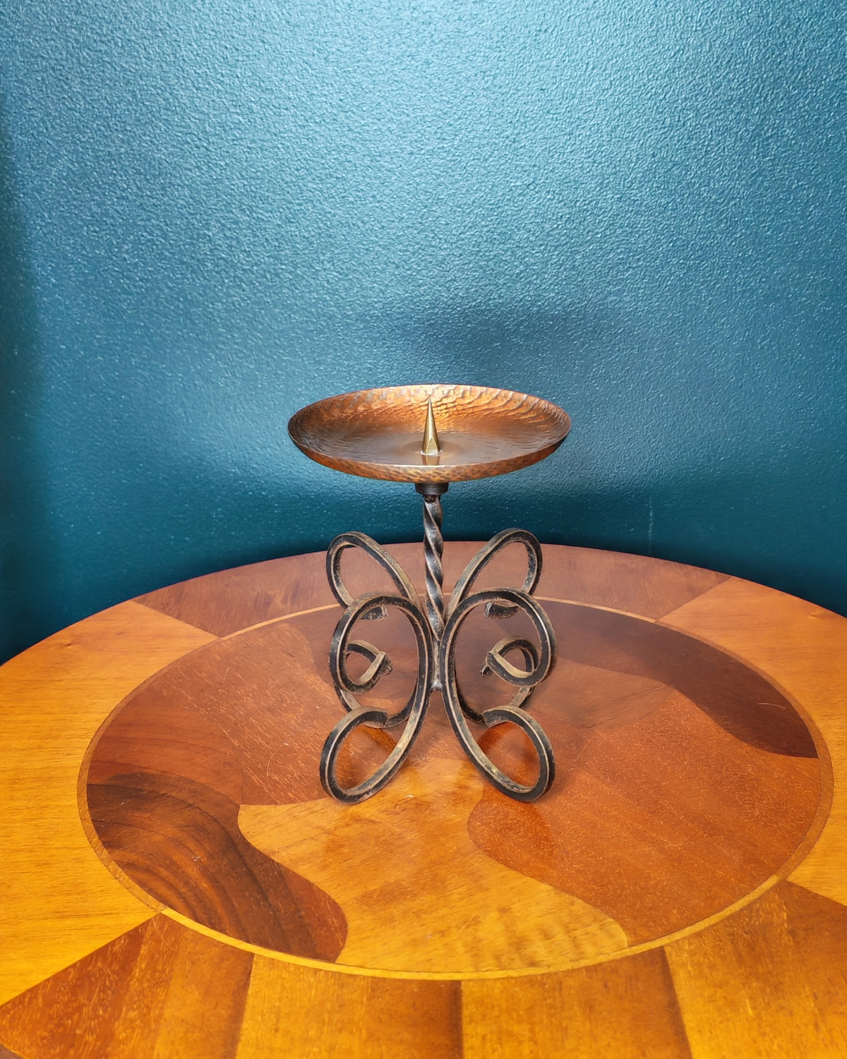 Candlestick (copper bowl, iron base)