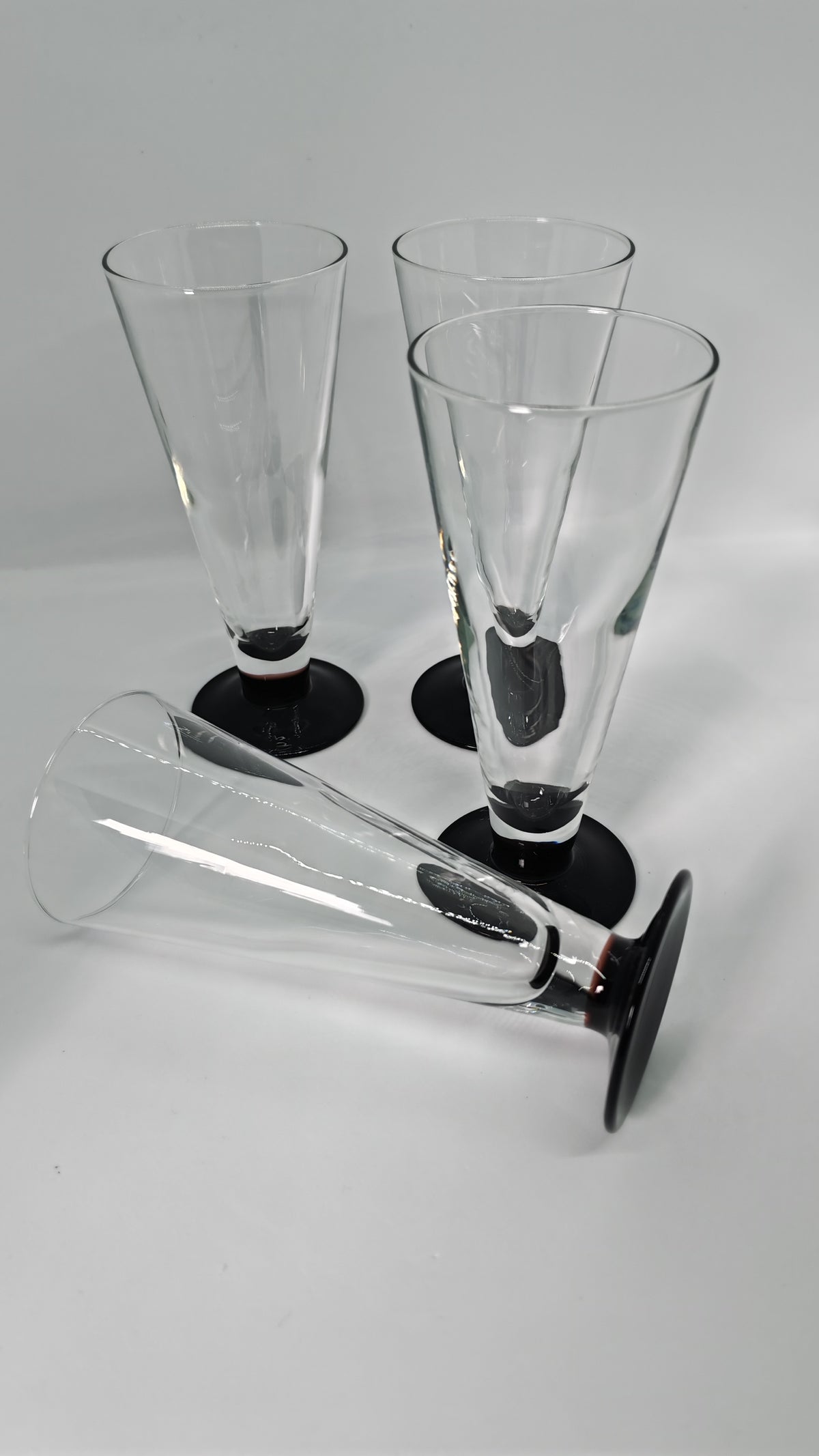 French champagne glasses with a black stem, 4 pcs