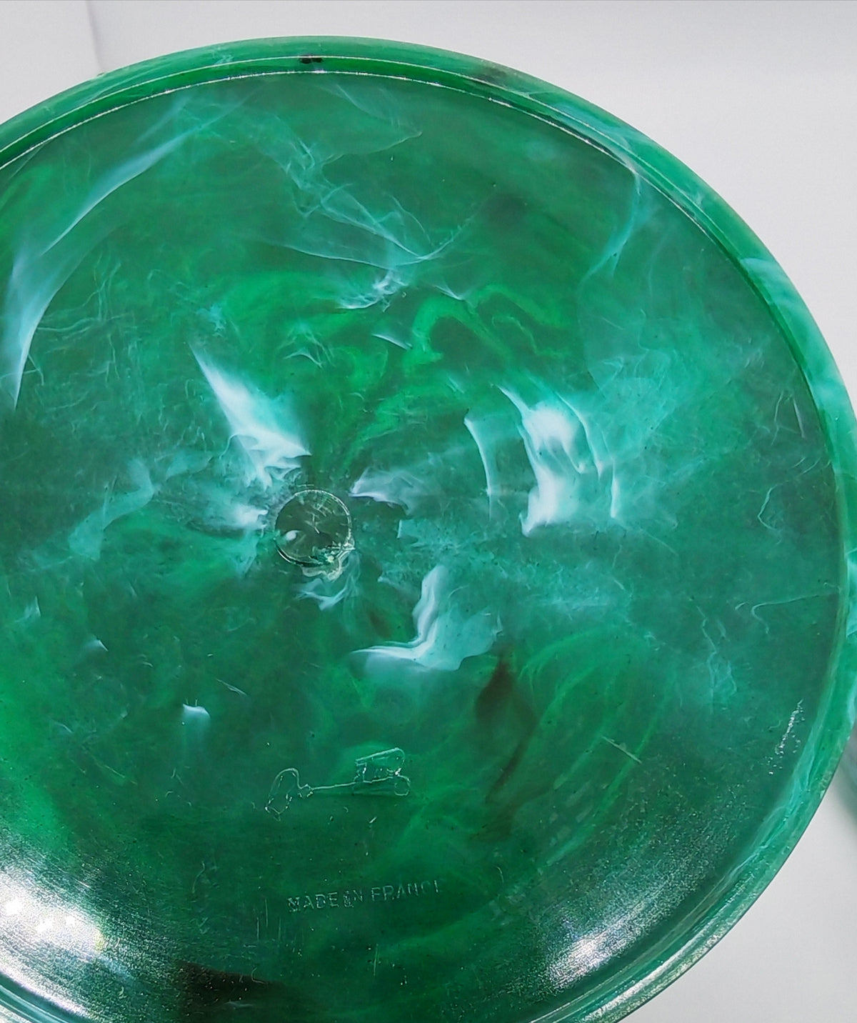 Green French plastic marble-patterned storage jar