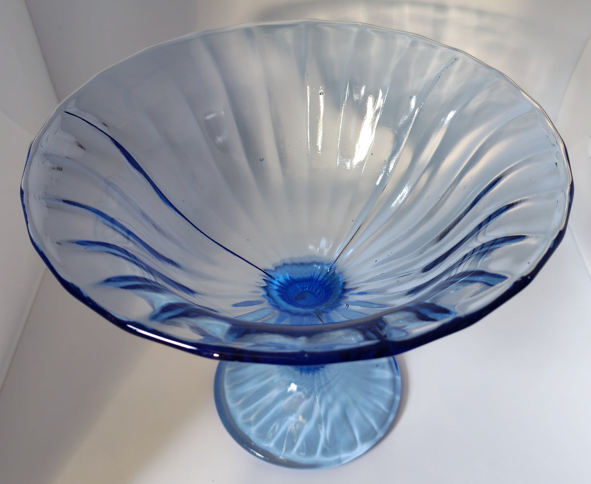 Blue stemmed glass bowl