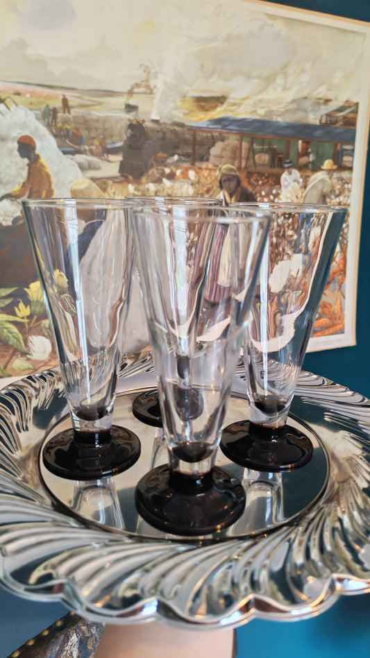 French champagne glasses with a black stem, 4 pcs