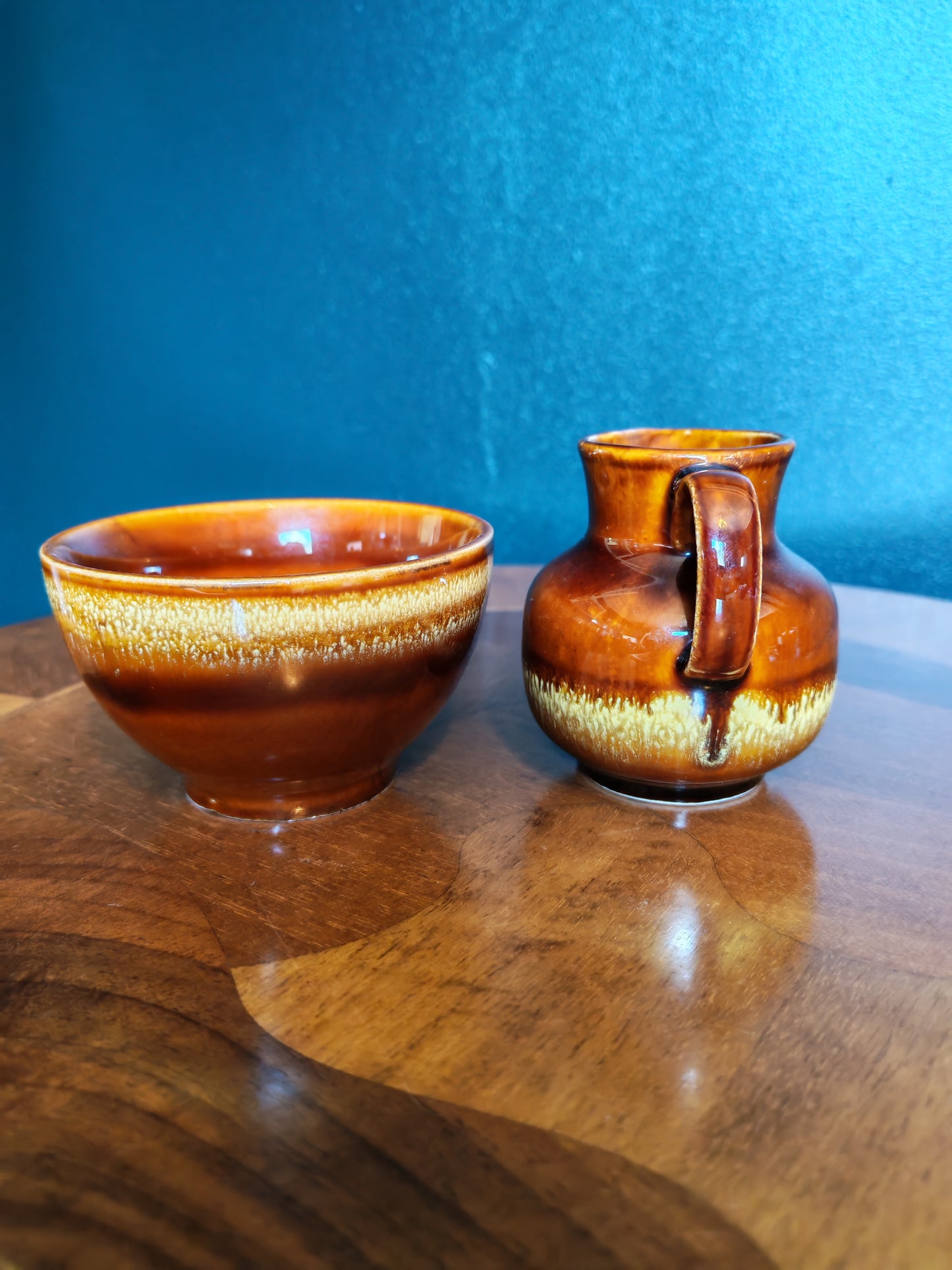 Ceramic brown sugar bowl and creamer, Colditz GDR