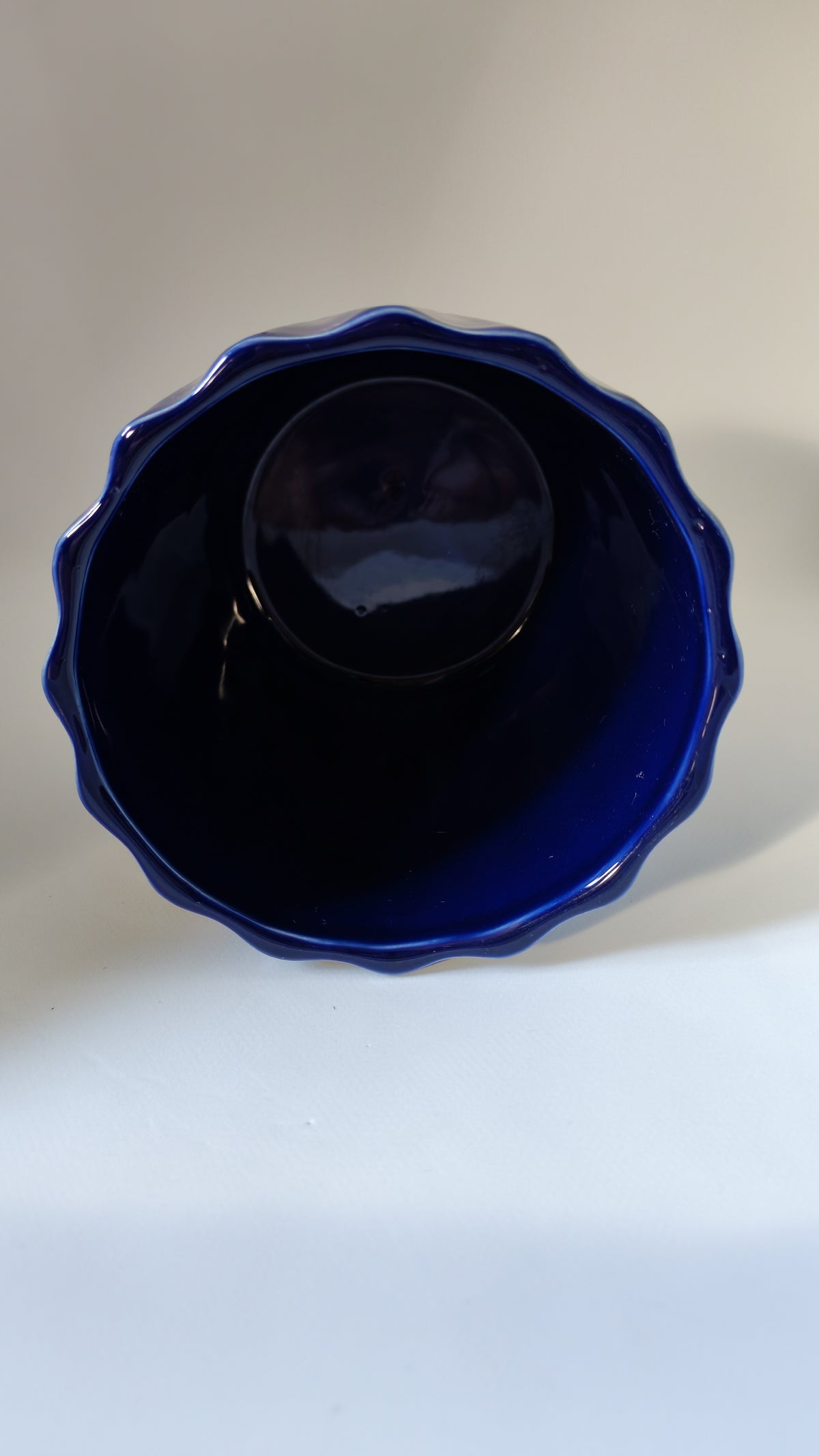 Cobalt blue flowerpot with a geometric pattern