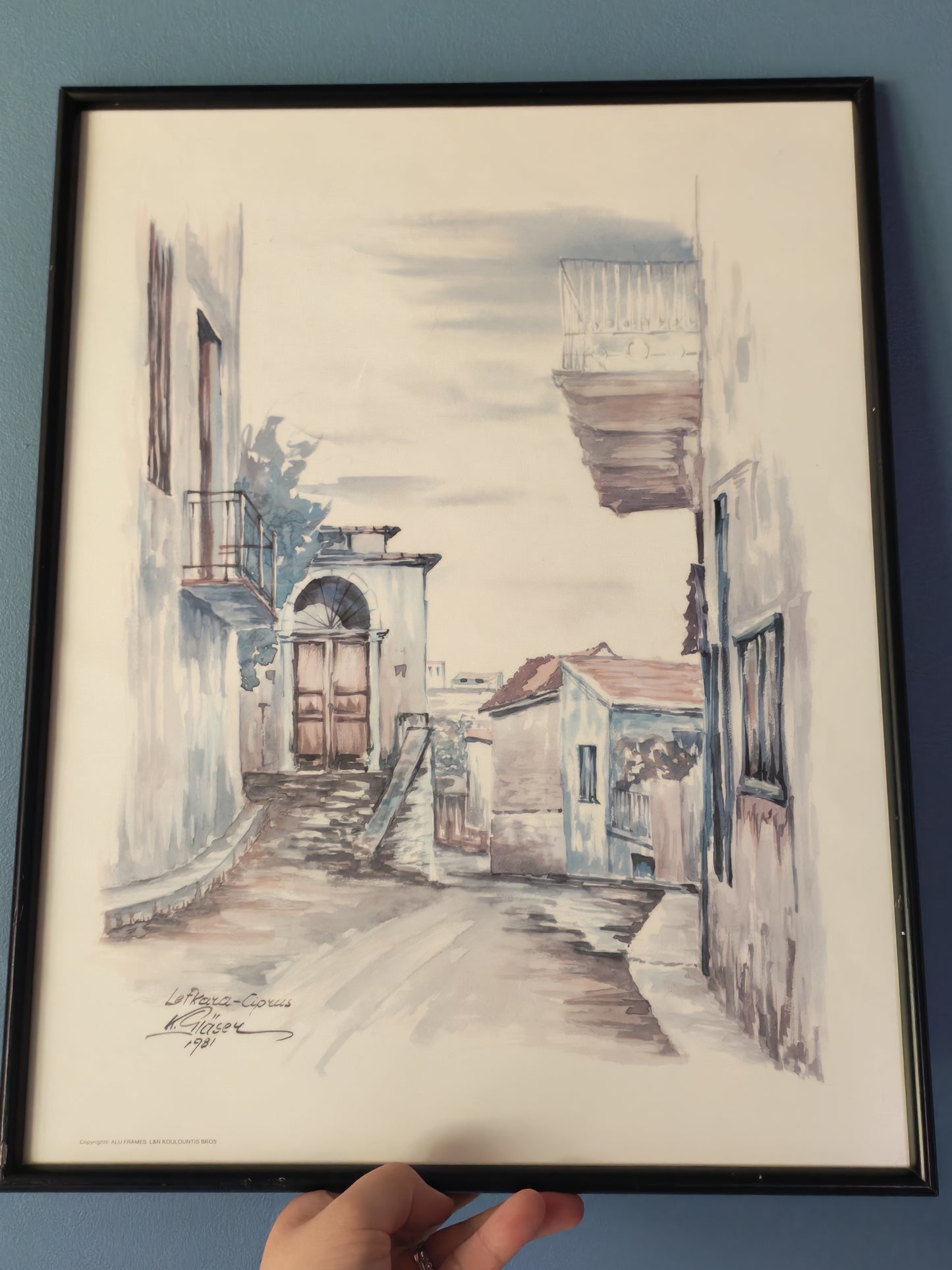 Lefkara, Cyprus (1981) – framed Cypriot art print, signed K. Gläser (interpretation)