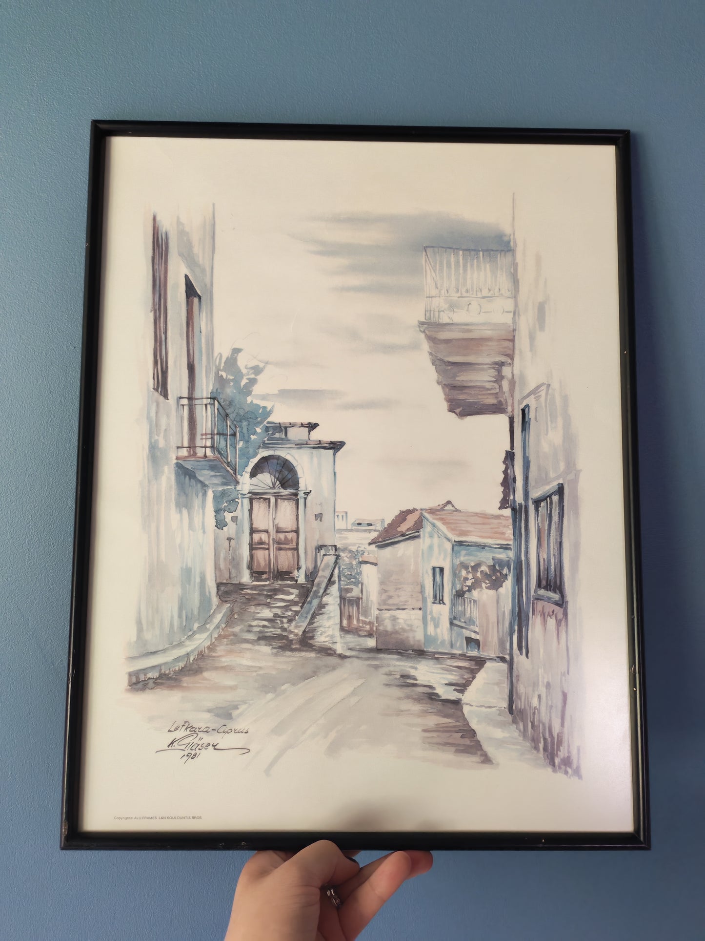 Lefkara, Cyprus (1981) – framed Cypriot art print, signed K. Gläser (interpretation)