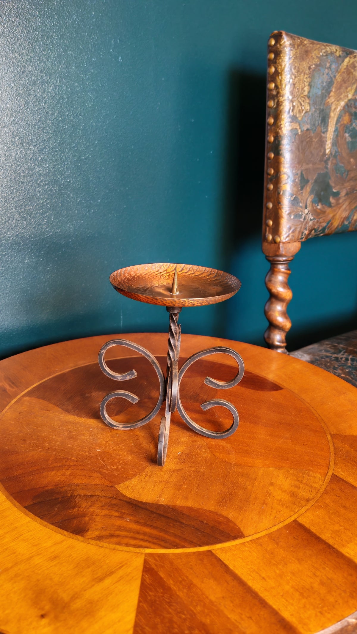 Candlestick (copper bowl, iron base)