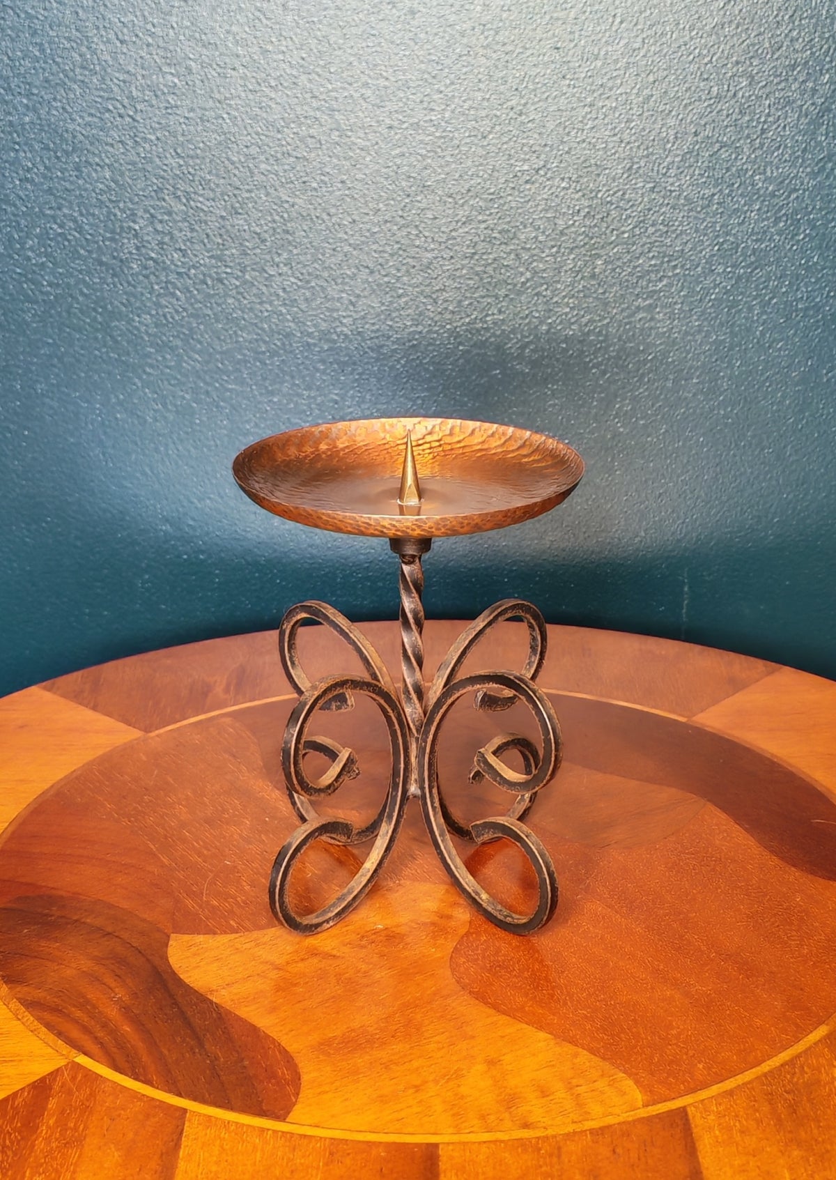 Candlestick (copper bowl, iron base)
