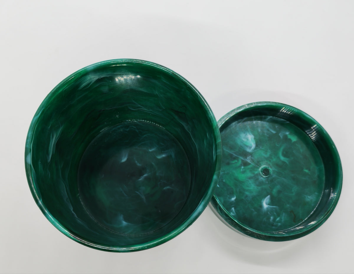 Green French plastic marble-patterned storage jar