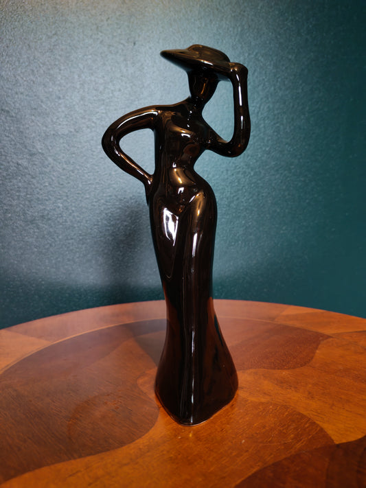 Vintage Art Deco Black Ceramic Female Figurine (1980s)