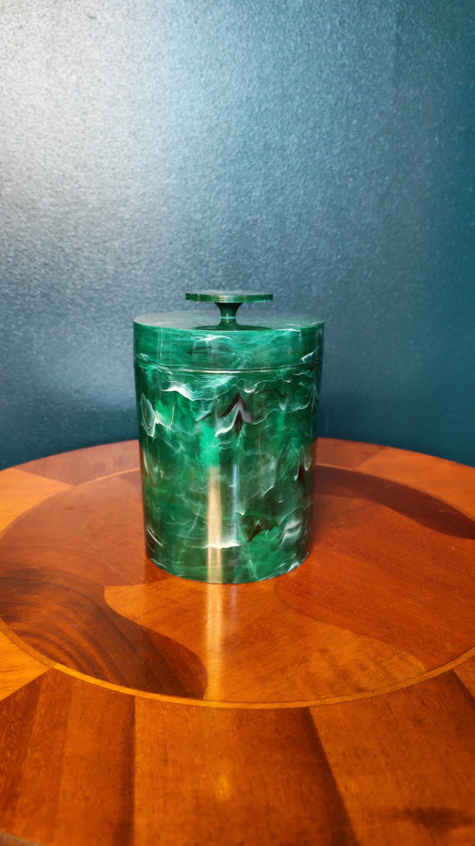 Green French plastic marble-patterned storage jar