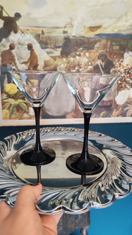 French cocktail glasses with black stems, 6 pcs