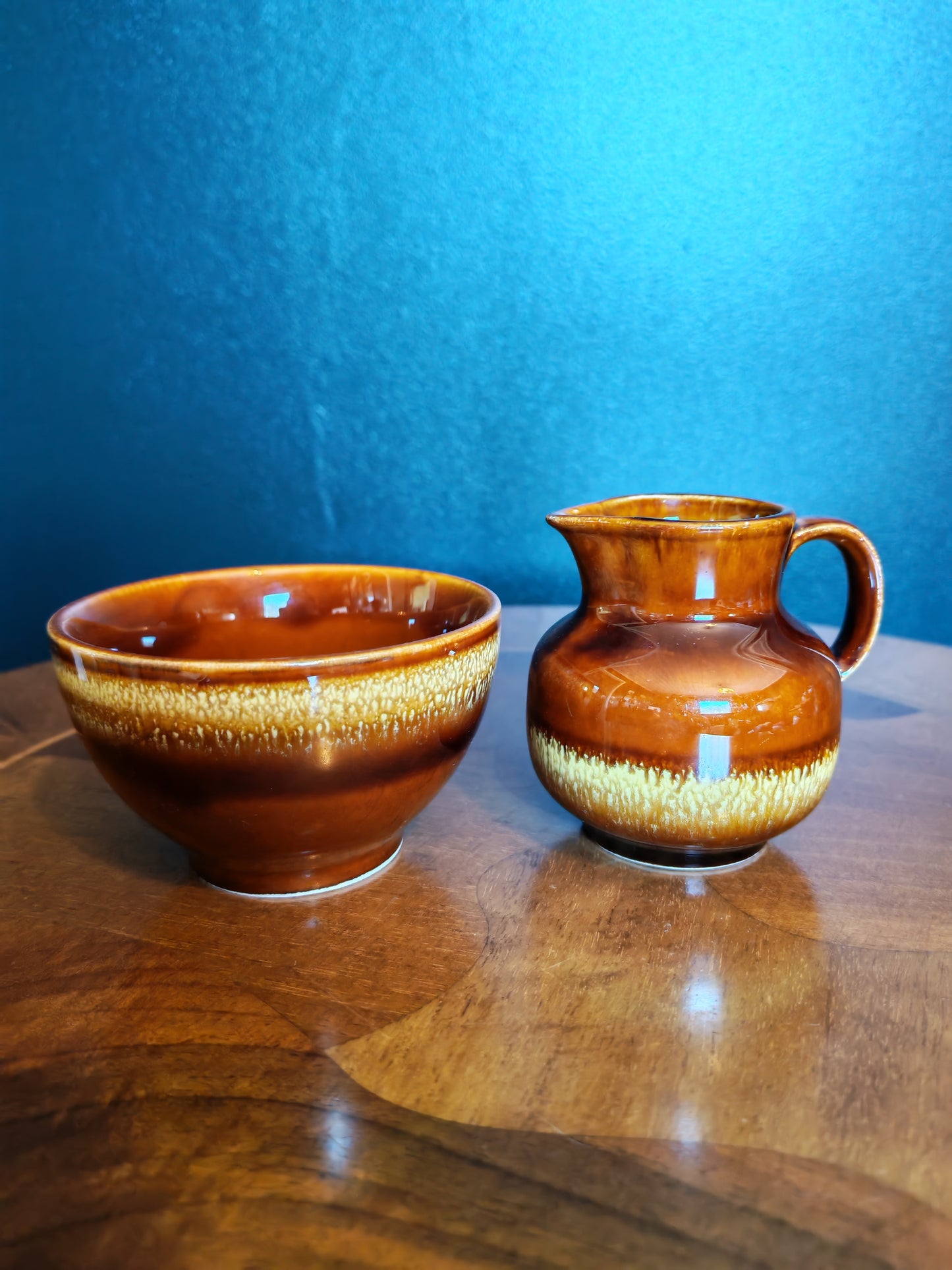 Ceramic brown sugar bowl and creamer, Colditz GDR