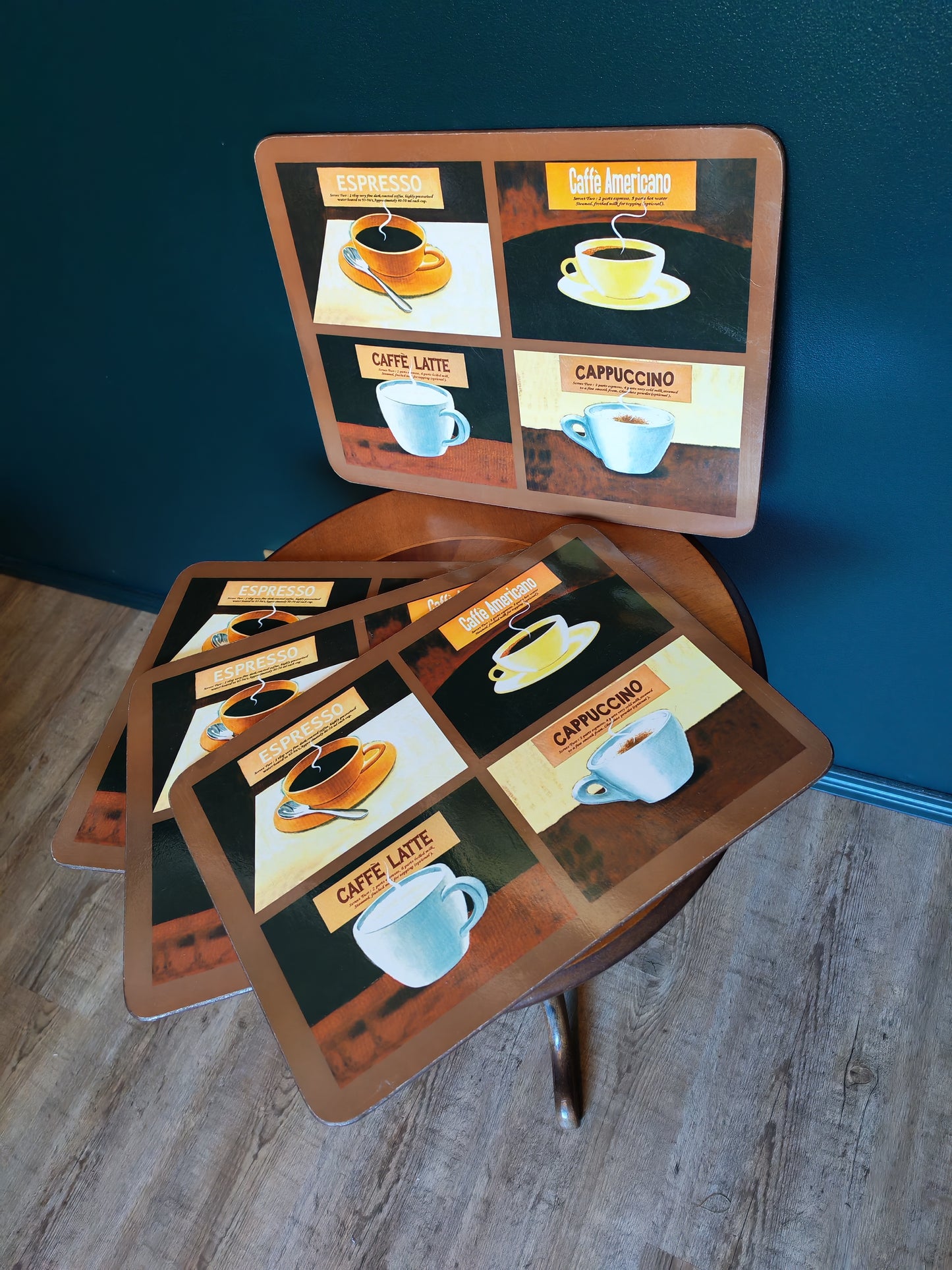 Coffee-themed cork-backed placemats, 4 pcs