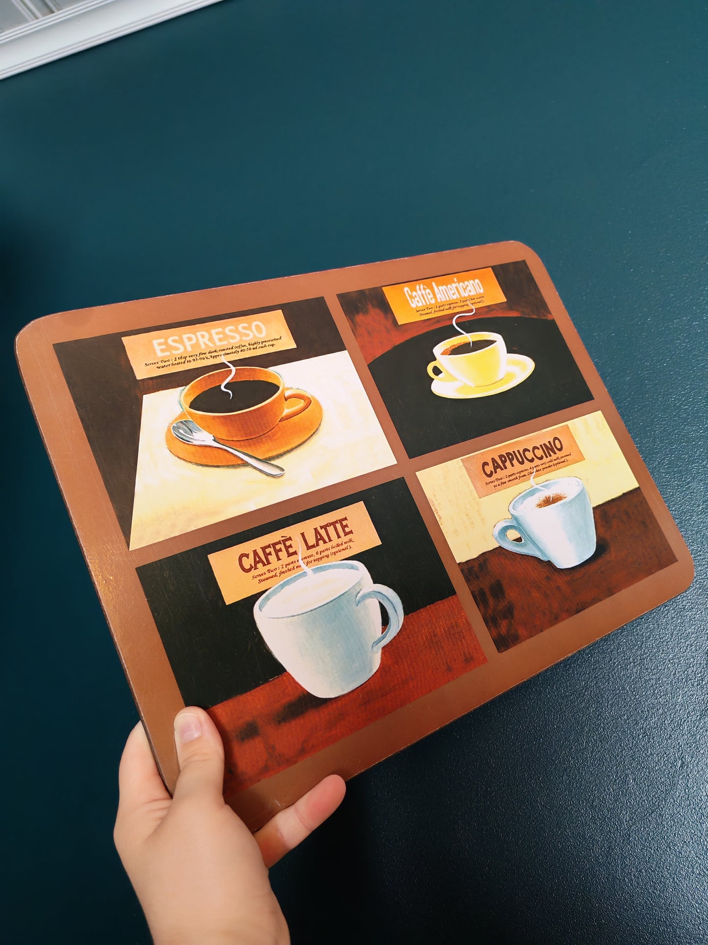 Coffee-themed cork-backed placemats, 4 pcs